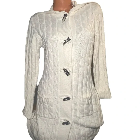 GAP Women's Ivory Cable Knit Cardigan Sweater S Toggle Wool Cashmere Angora Y2K - Picture 6 of 11